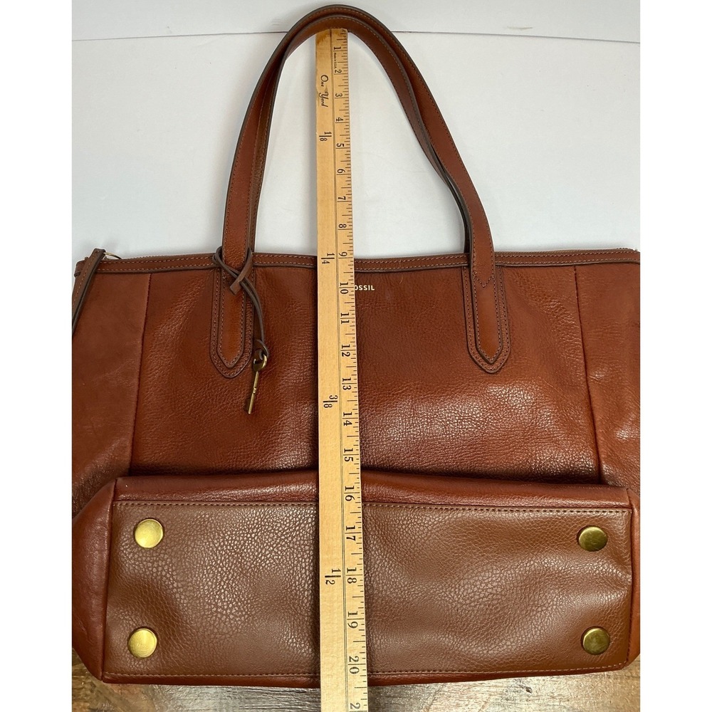 Fossil Rachel Tote and Zip Around Wallet Set Brown Pebbled Leather Cognac Brass - Picture 9 of 11